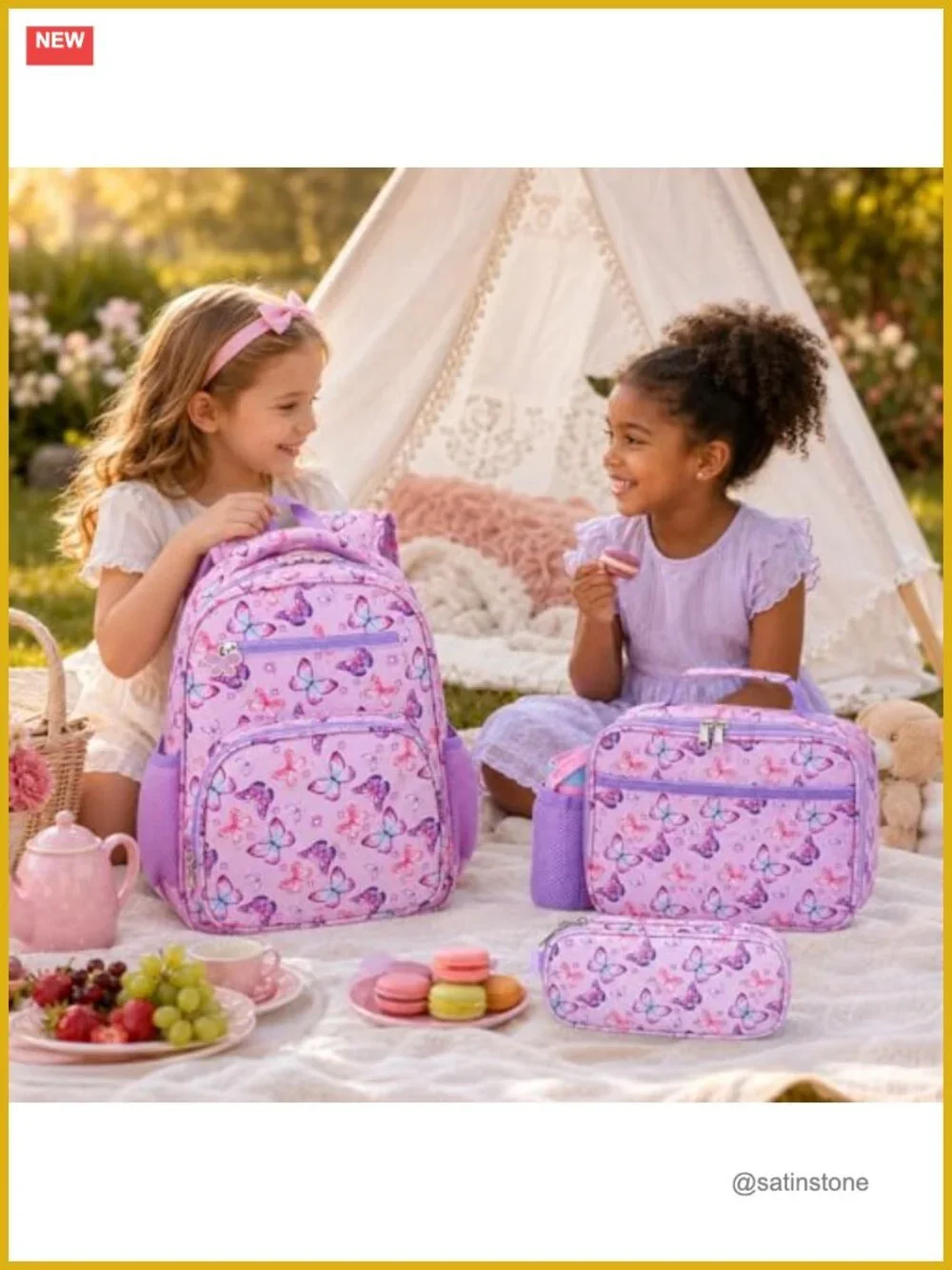 Kids Backpack for Girls 15 Inch School Bookbag Butterfly Design Kindergarten